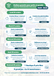 Flyer Ressourcerie Ephémère - Île-Saint-Denis,détails des ateliers et boutique solidaire